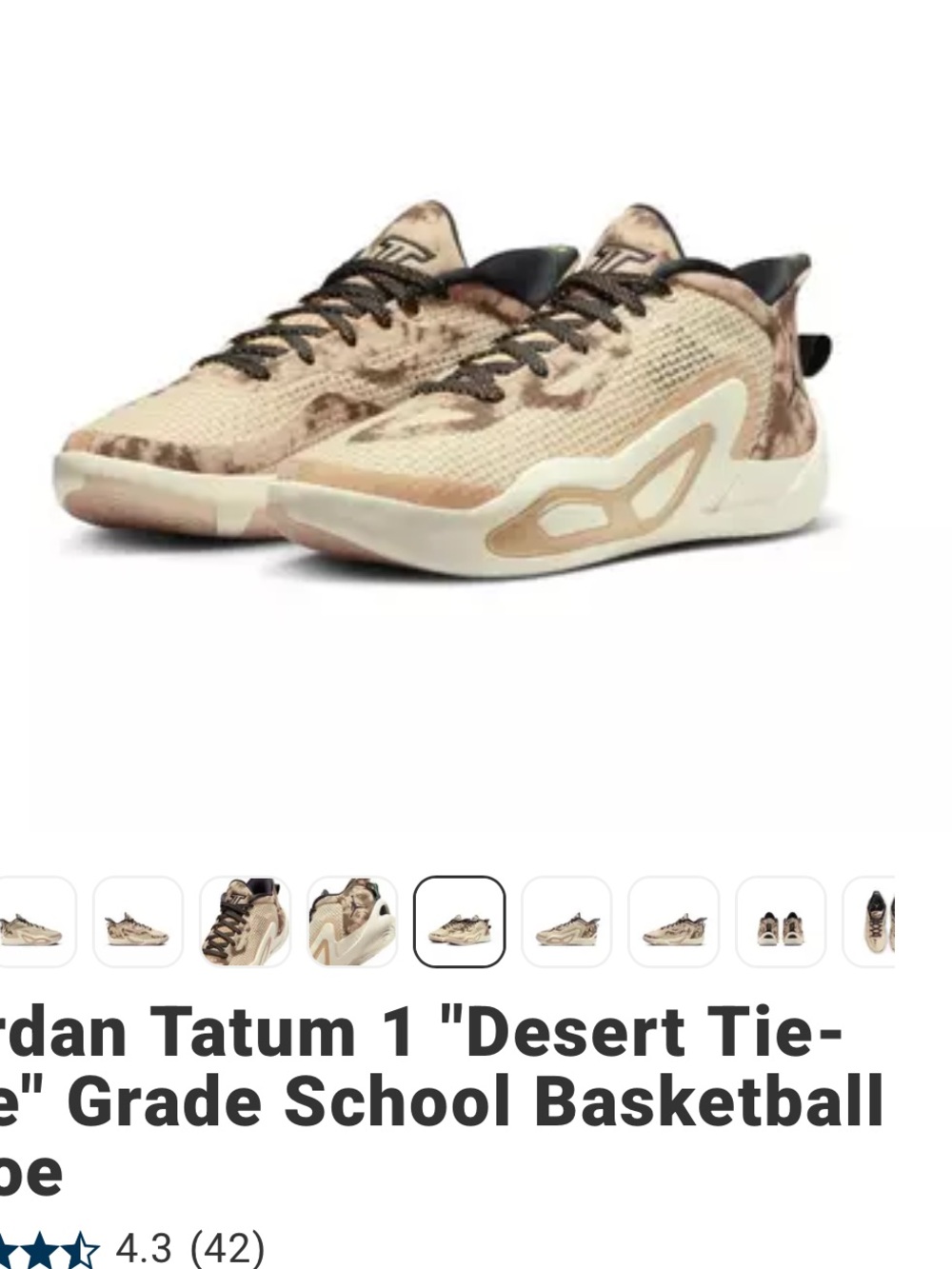 Jordan Tatum 1 desert tie dye kids basketball Sneakers